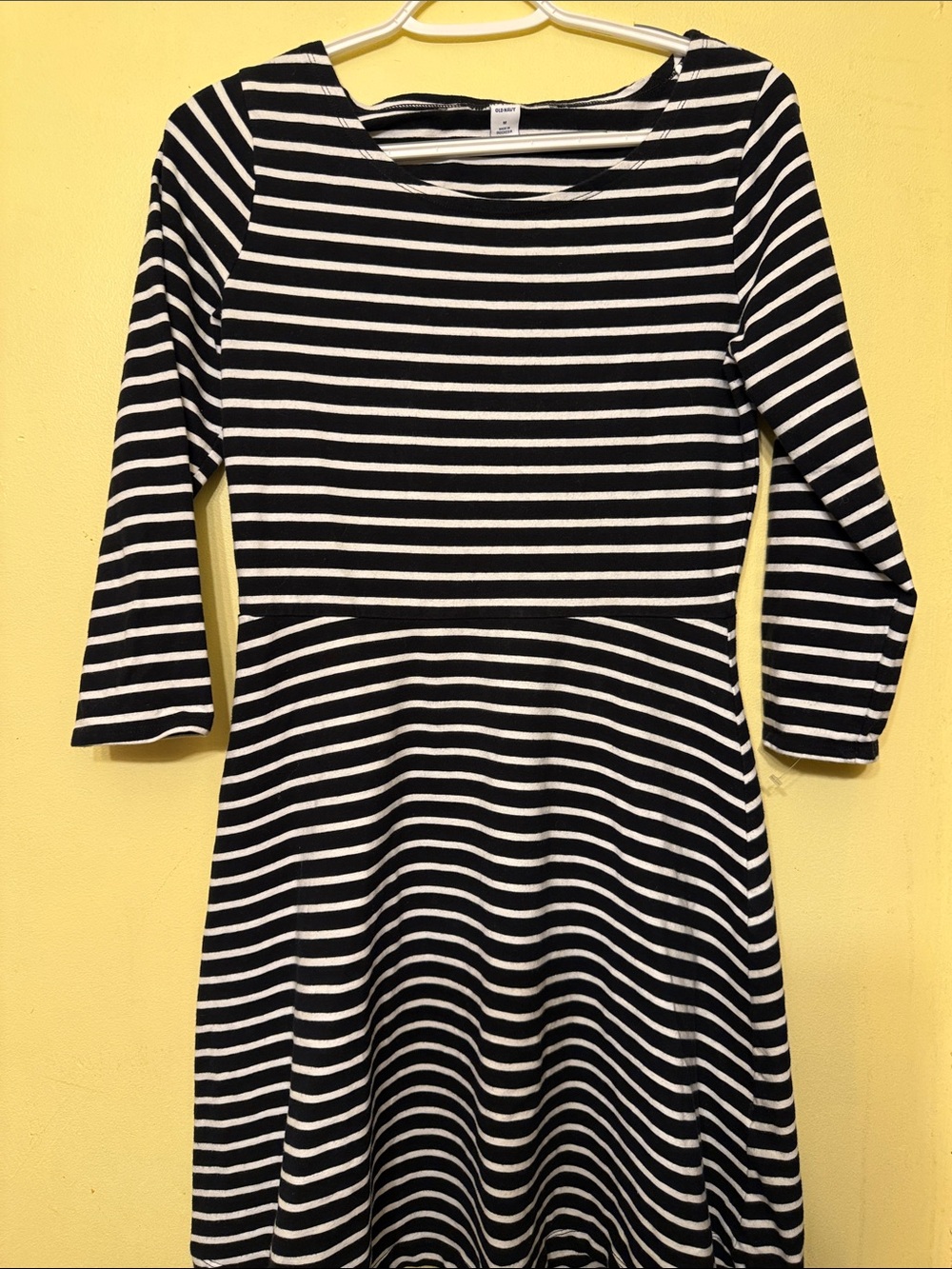 Old Navy Black and White Striped Long Sleeve Fit-and-Flare Dress
